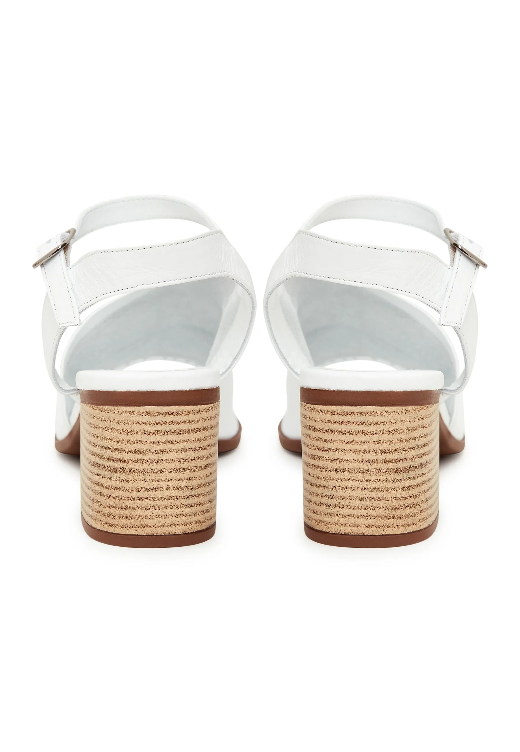 Leather Block Heeled Sandals - White