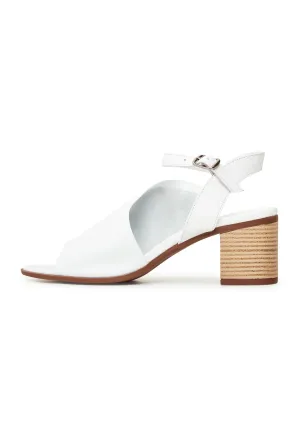 Leather Block Heeled Sandals - White