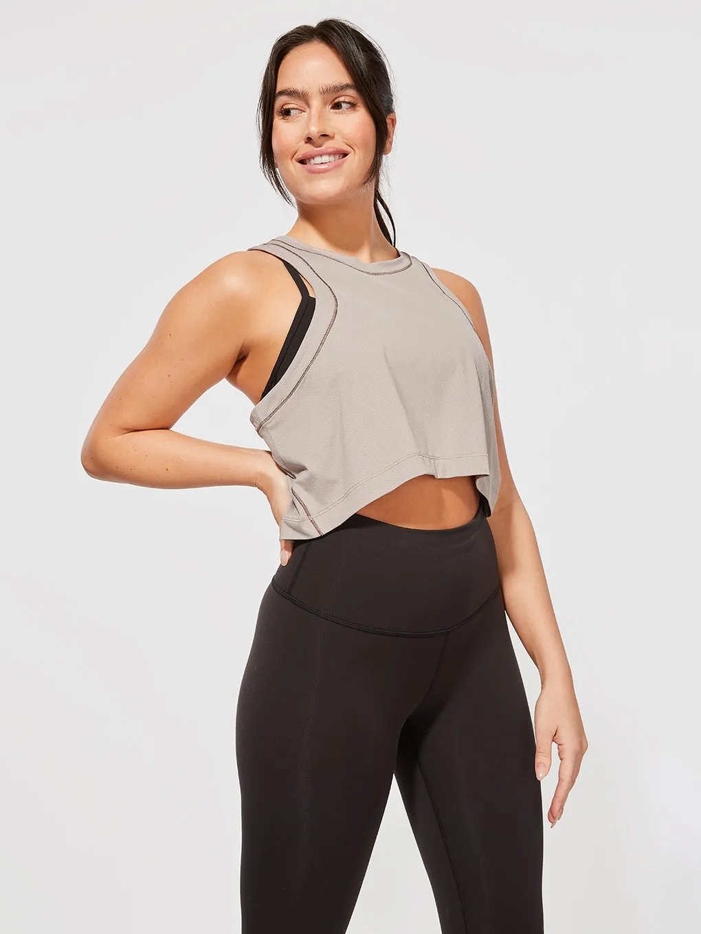 LULULEMON X BARRY'S MAUVE GREY OPEN-BACK CROPPED TANK