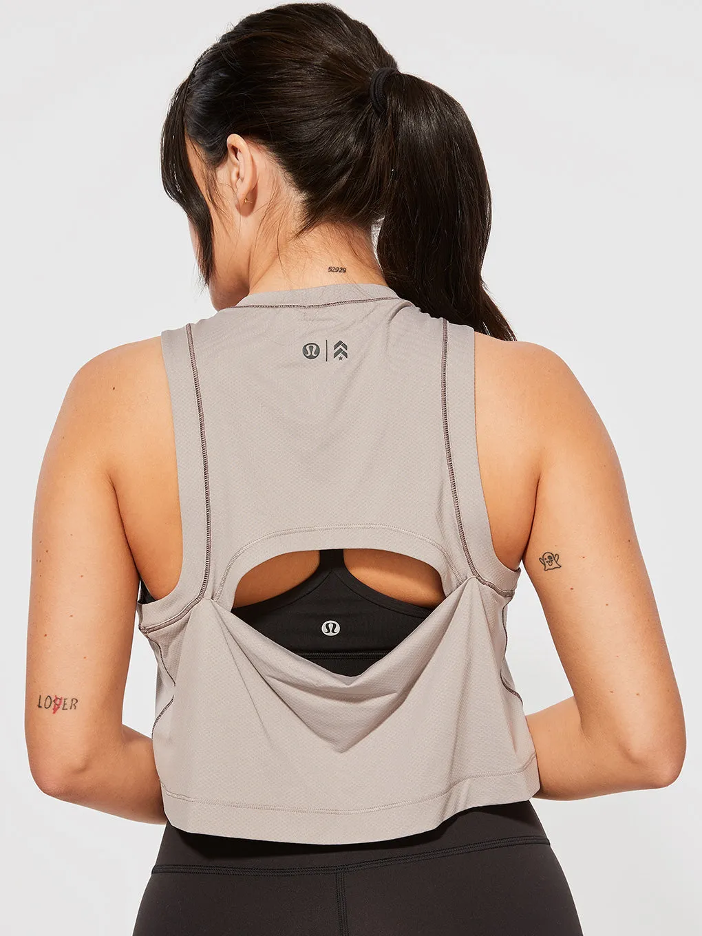 LULULEMON X BARRY'S MAUVE GREY OPEN-BACK CROPPED TANK