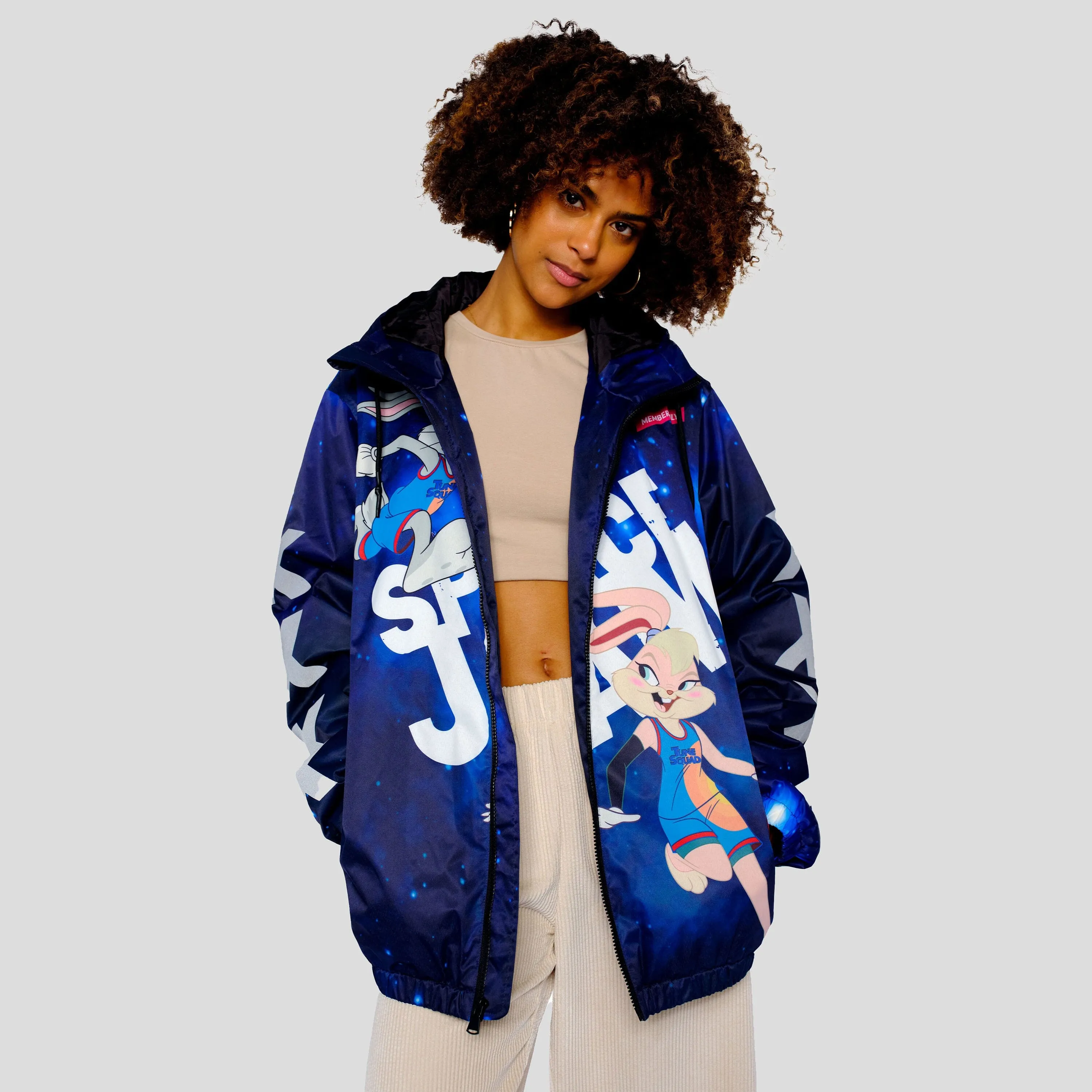 Members Only Women's Space Jam Galaxy Midweight Oversized Jacket