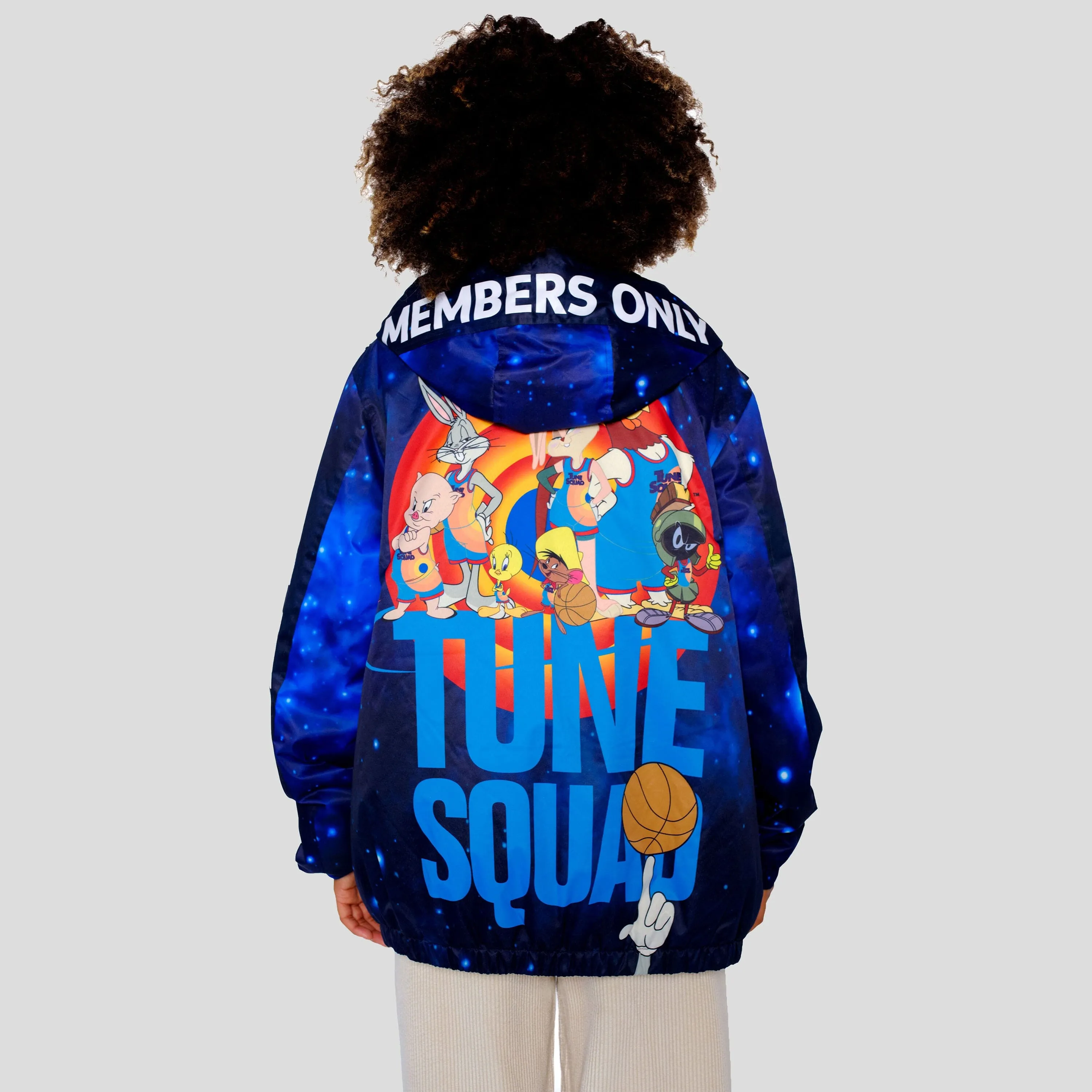 Members Only Women's Space Jam Galaxy Midweight Oversized Jacket