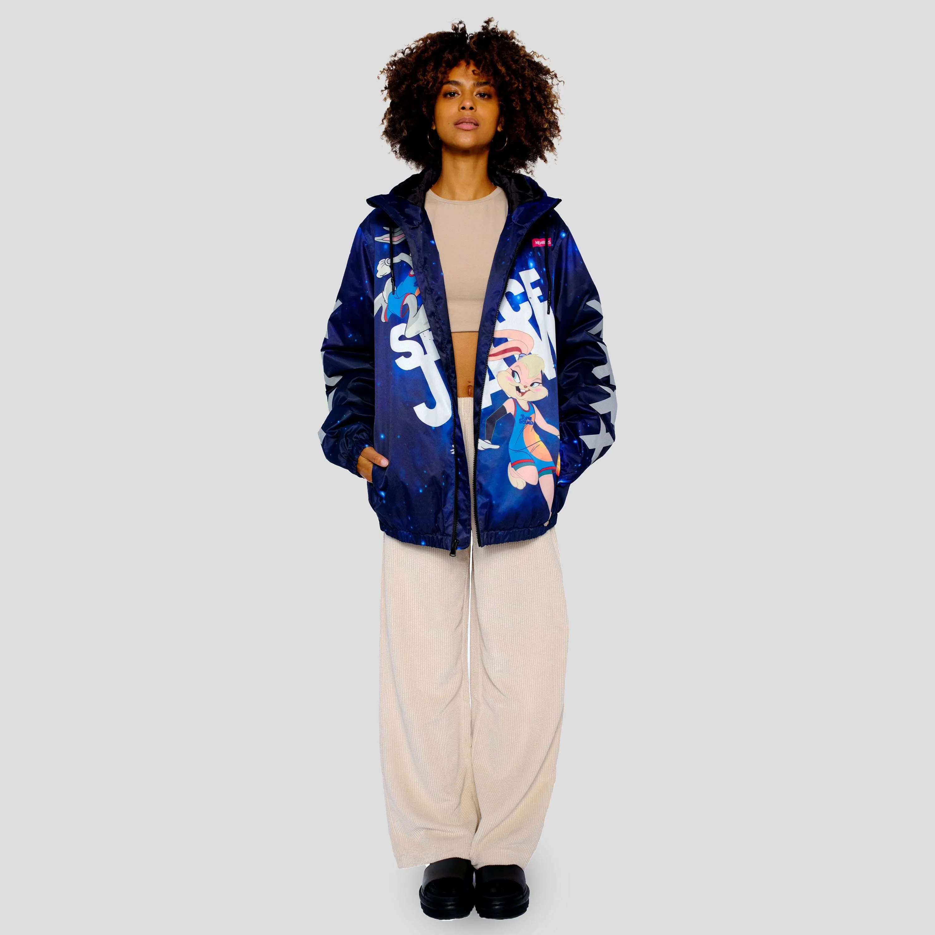 Members Only Women's Space Jam Galaxy Midweight Oversized Jacket