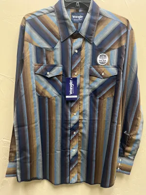 Mens All Blue and Tan Wrangler Button Up Shirt