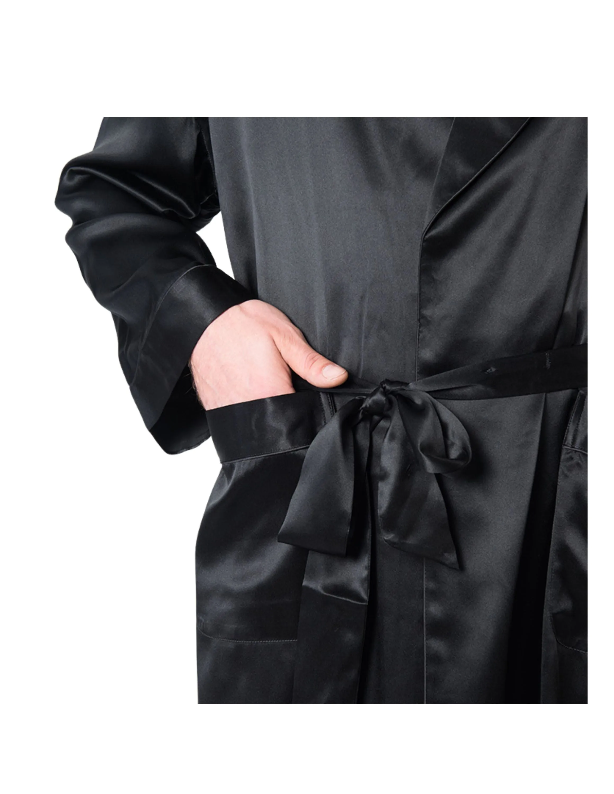 Men's Black Mulberry Silk Robe