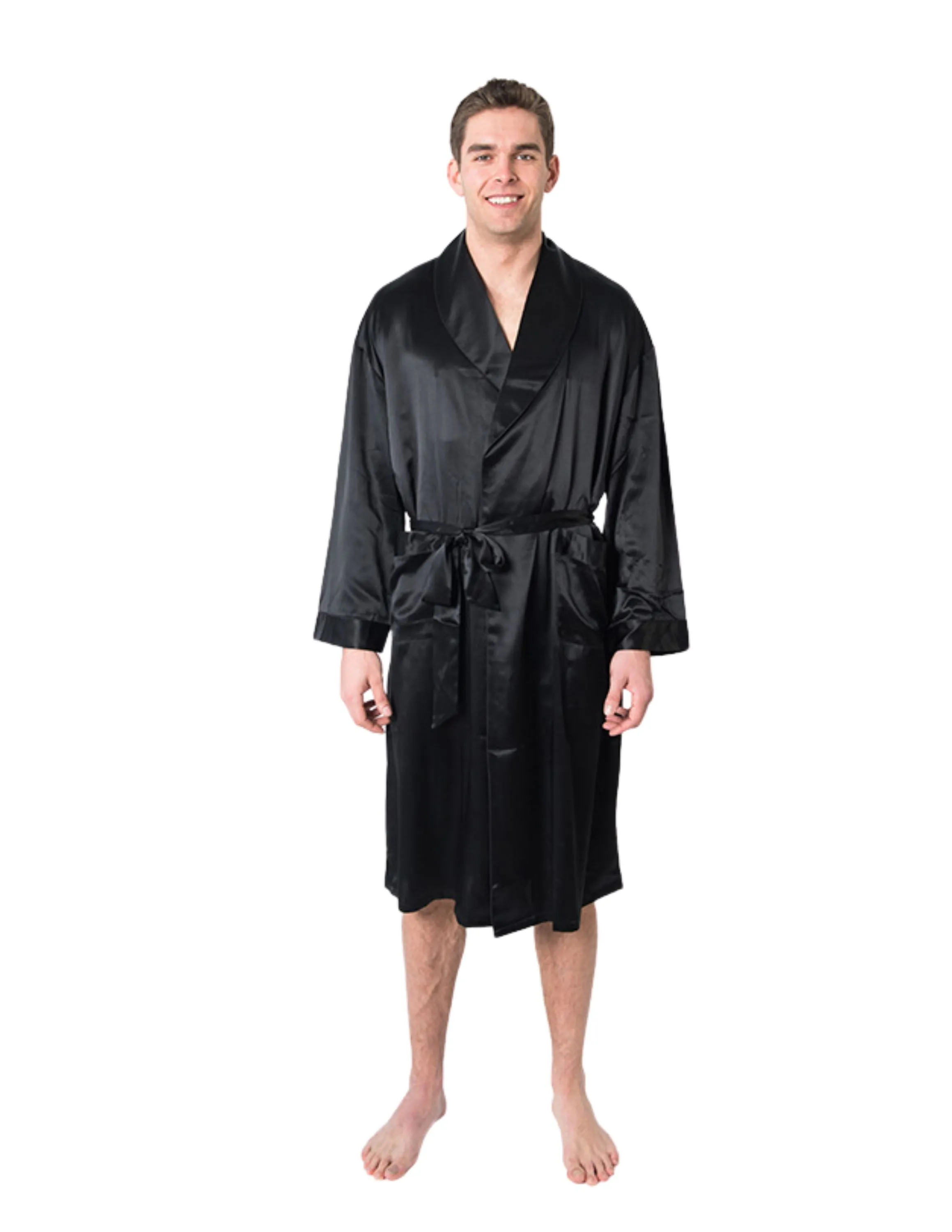 Men's Black Mulberry Silk Robe