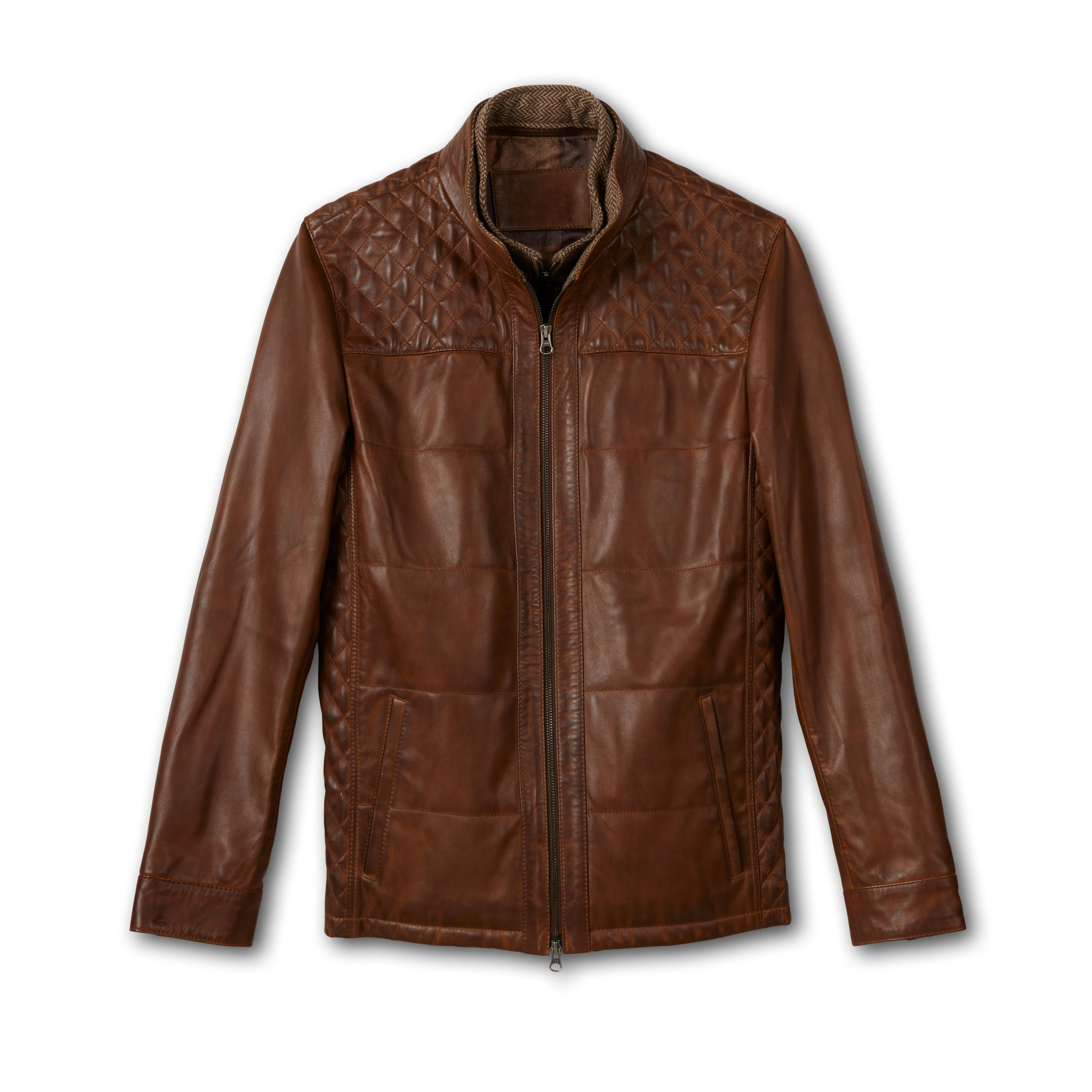 Men's Leather Quilted Bib Front Jacket