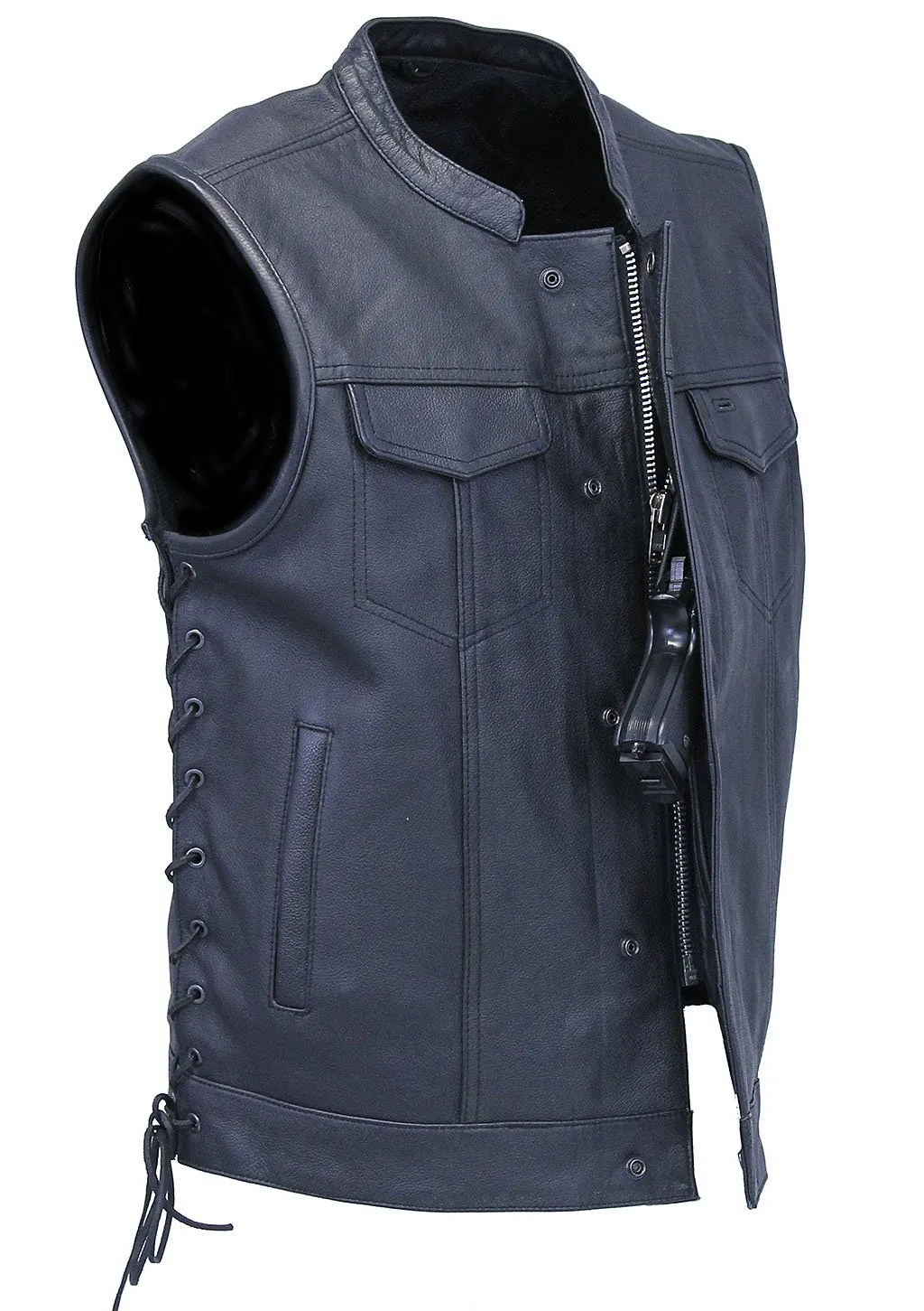 Men's Side Lace Buffalo Leather Club Vest w/1 Piece Back #VM685BSF