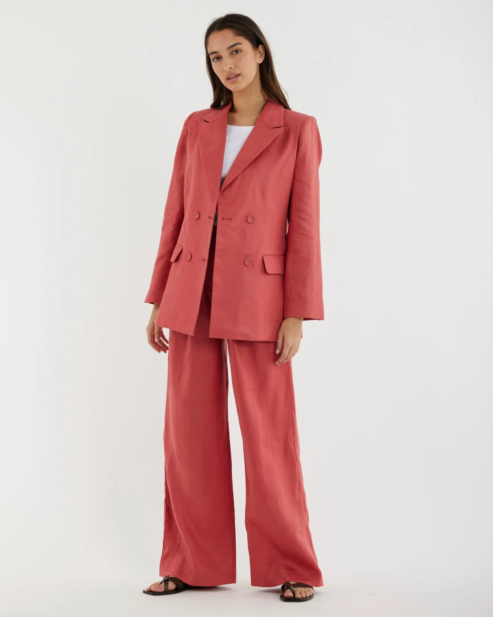 Mia Double Breasted Tie Blazer - Cerise