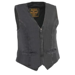 Milwaukee Leather DM1246 Women's Black 'V-Neck Collar' Denim Vest