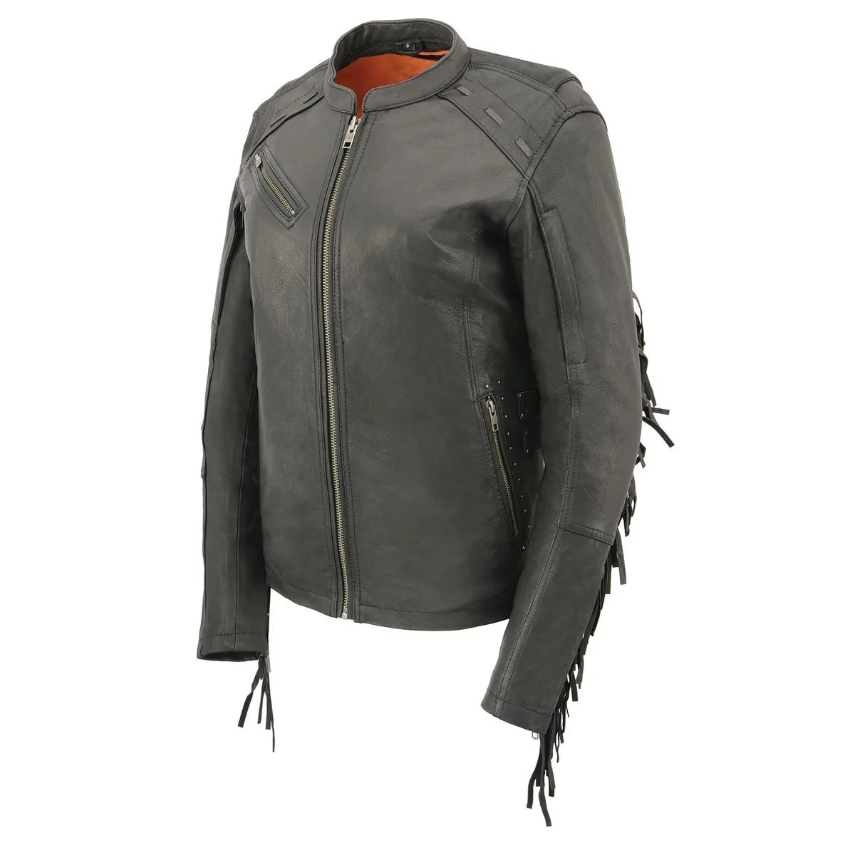 Milwaukee Leather MLL2565 Women's Black Fringed Lightweight Leather Racer Motorcycle Jacket