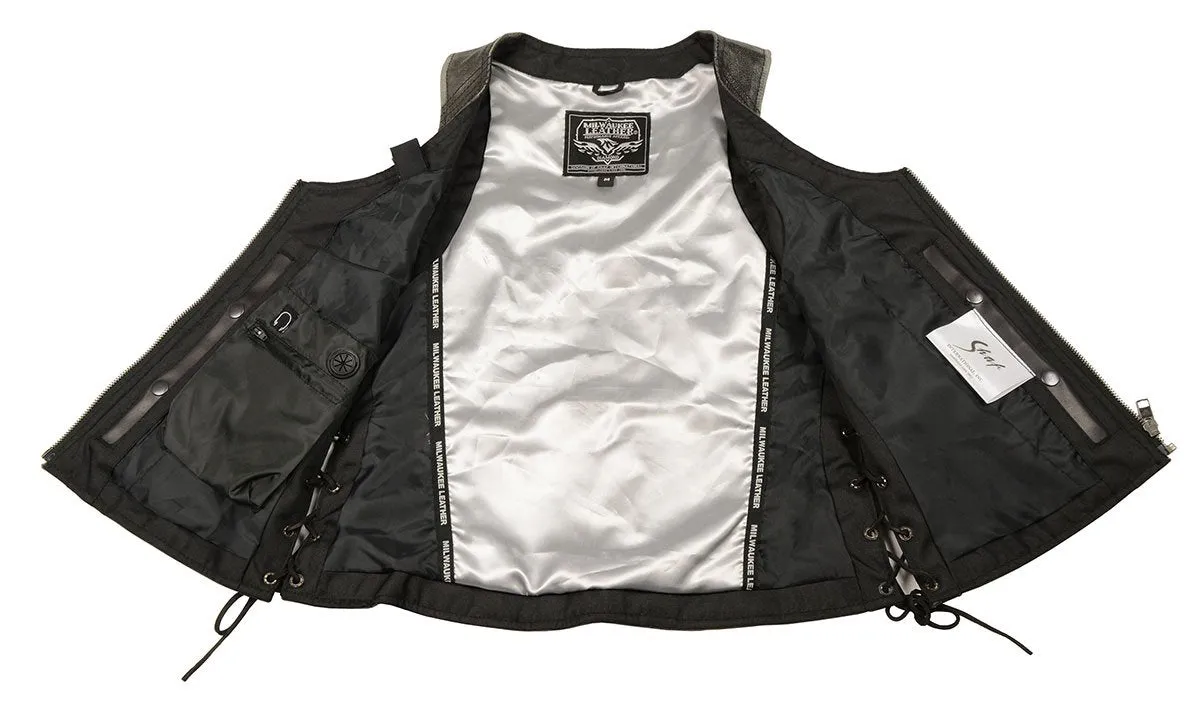 Milwaukee Leather Women's Black Leather V-Neck Motorcycle Rider Vest with Side Lace MLL4531