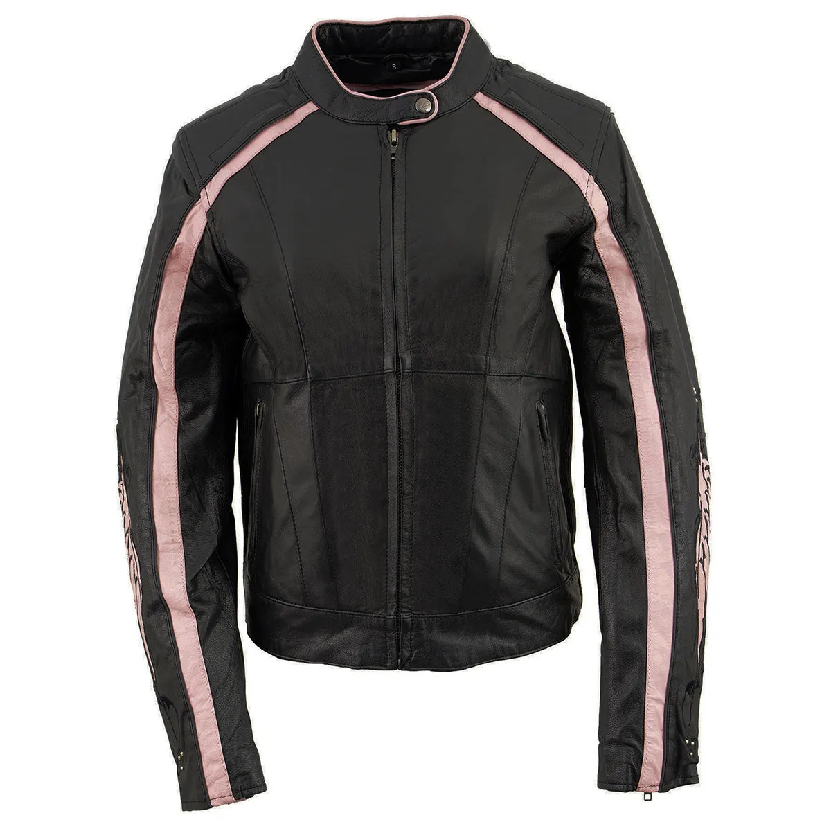 Milwaukee Leather X1952 Women's Black and Pink Embroidered and Stud Design Jacket