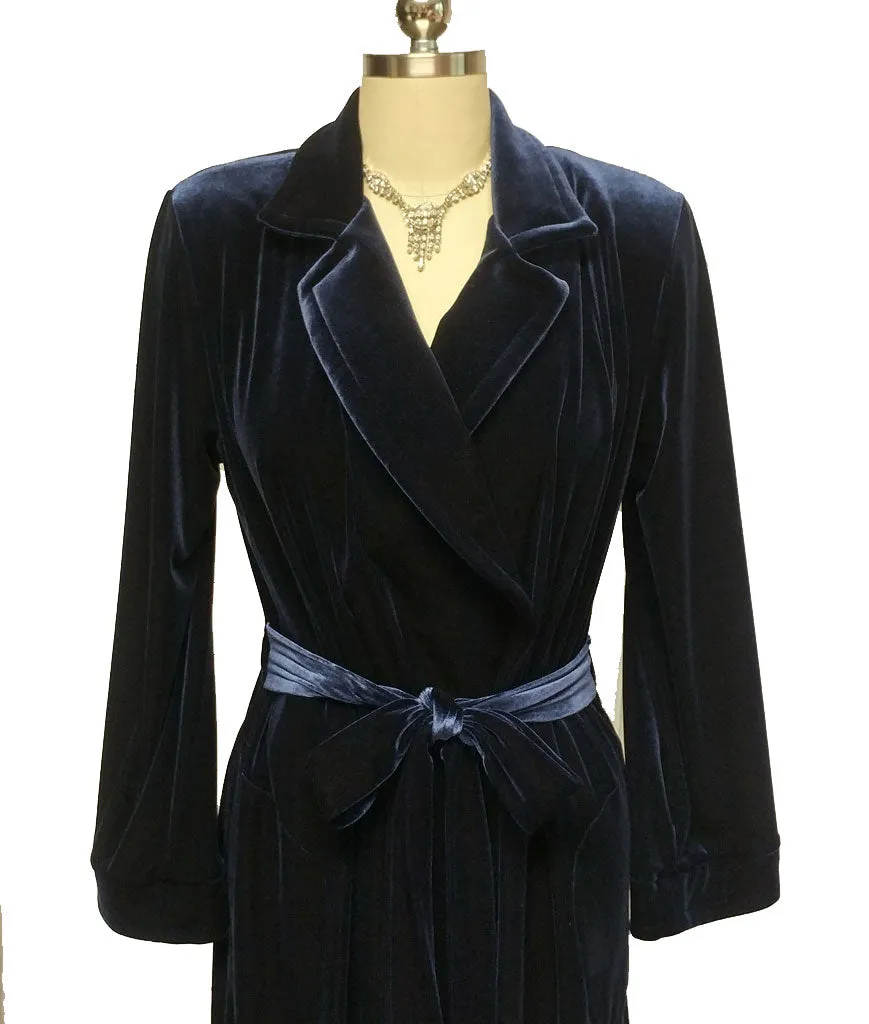 *NEW - DIAMOND TEA LUXURIOUS WRAP-STYLE VELVET VELOUR ROBE IN MIDNIGHT NAVY - SIZE SMALL #1 - WOULD MAKE A WONDERFUL GIFT!