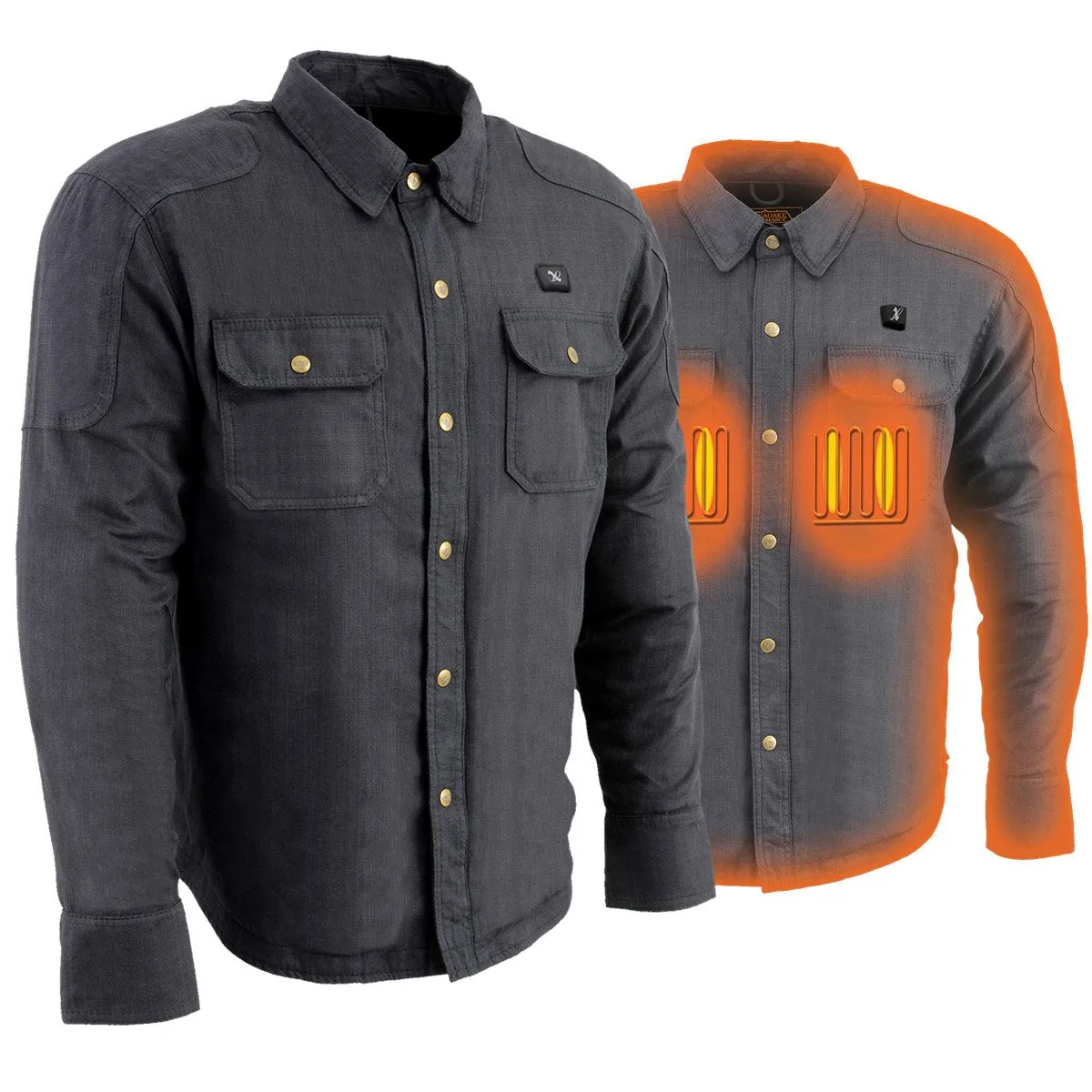 Nexgen Heat NXM1715SET Men's Scorcher Grey Heated Cotton Denim Jacket for Outdoor Activities w/ Battery Pack