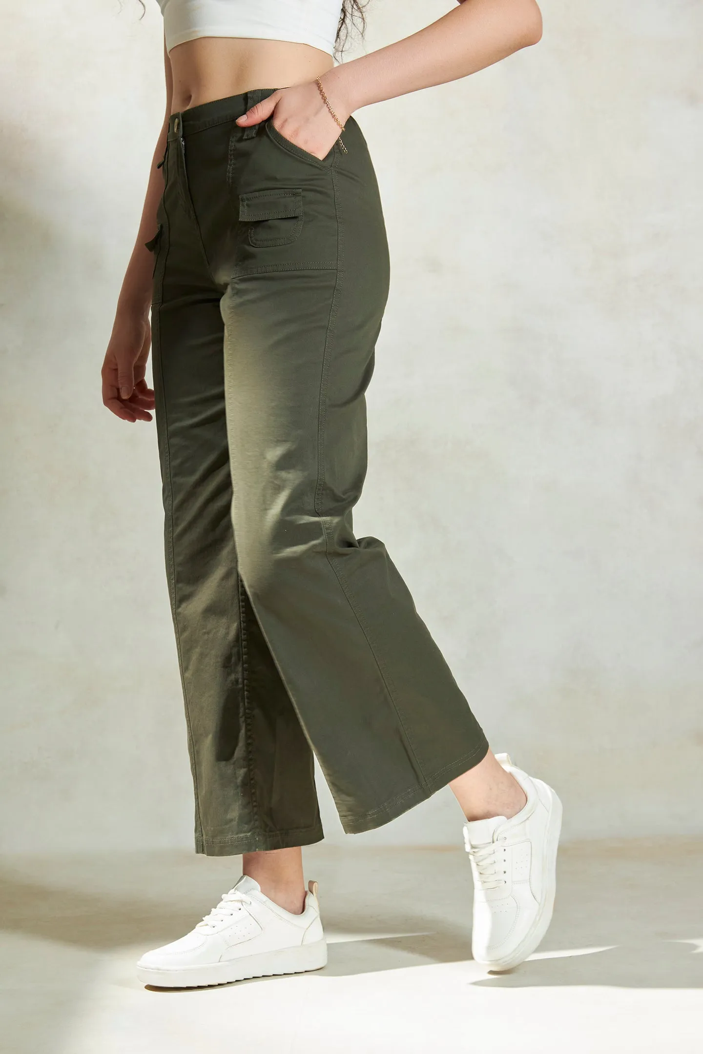 Nicole|Canvas Cargo Trousers