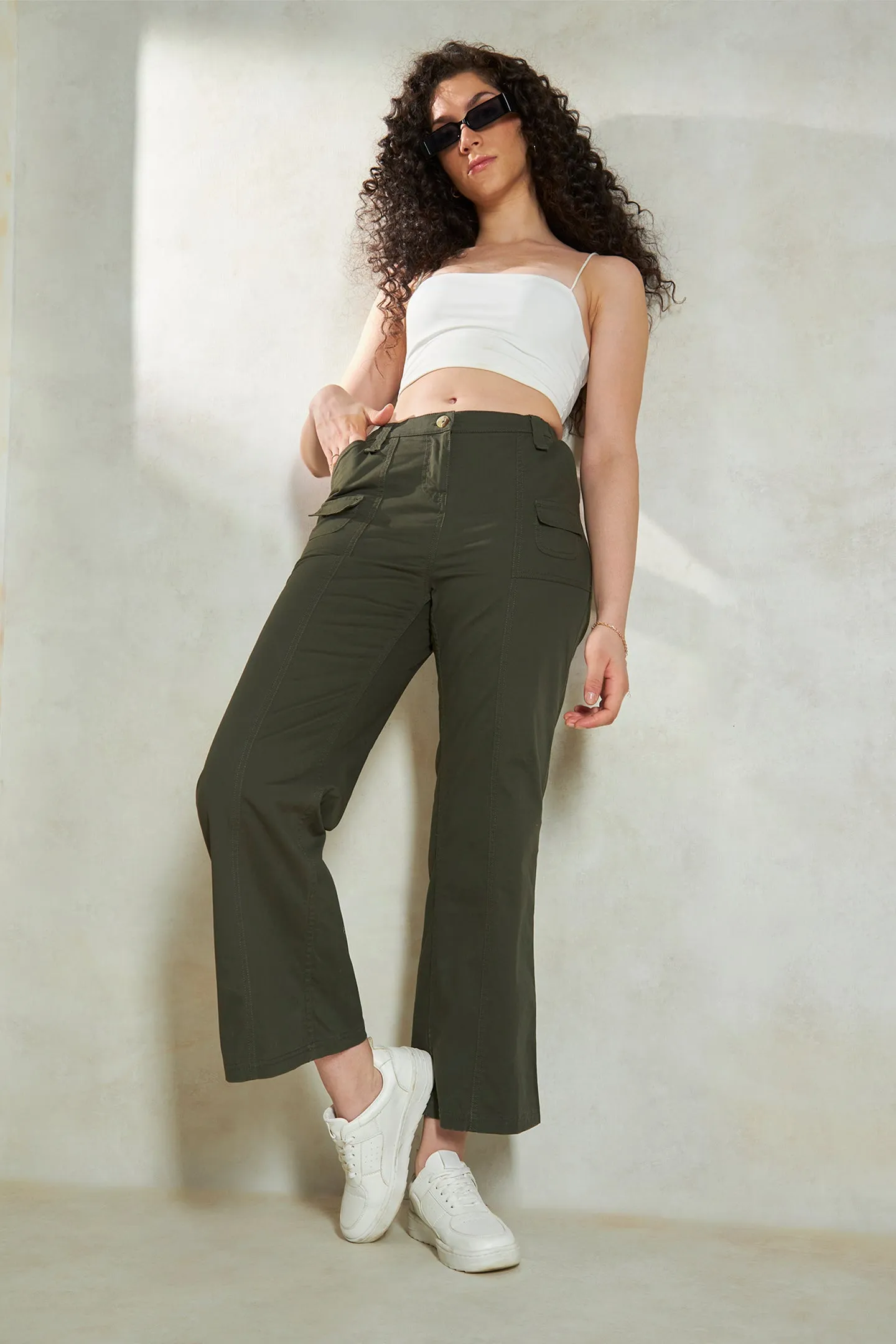 Nicole|Canvas Cargo Trousers