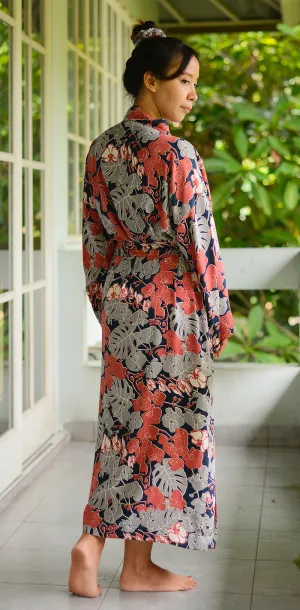 Orchid Coral Navy Rayon Kimono Robe