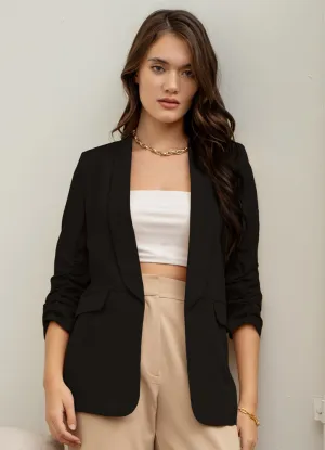 Plus Ruched Sleeve Blazer in Black by Blu Pepper