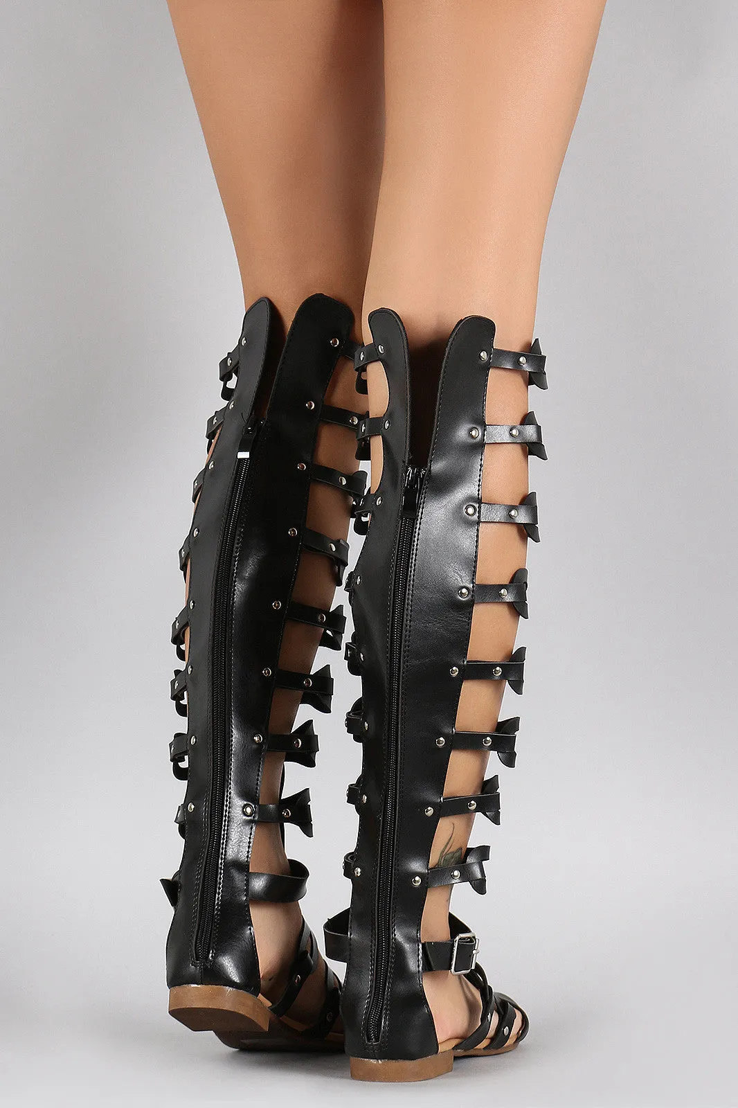 Studded Strappy Teardrop Open Toe Gladiator Flat Sandal