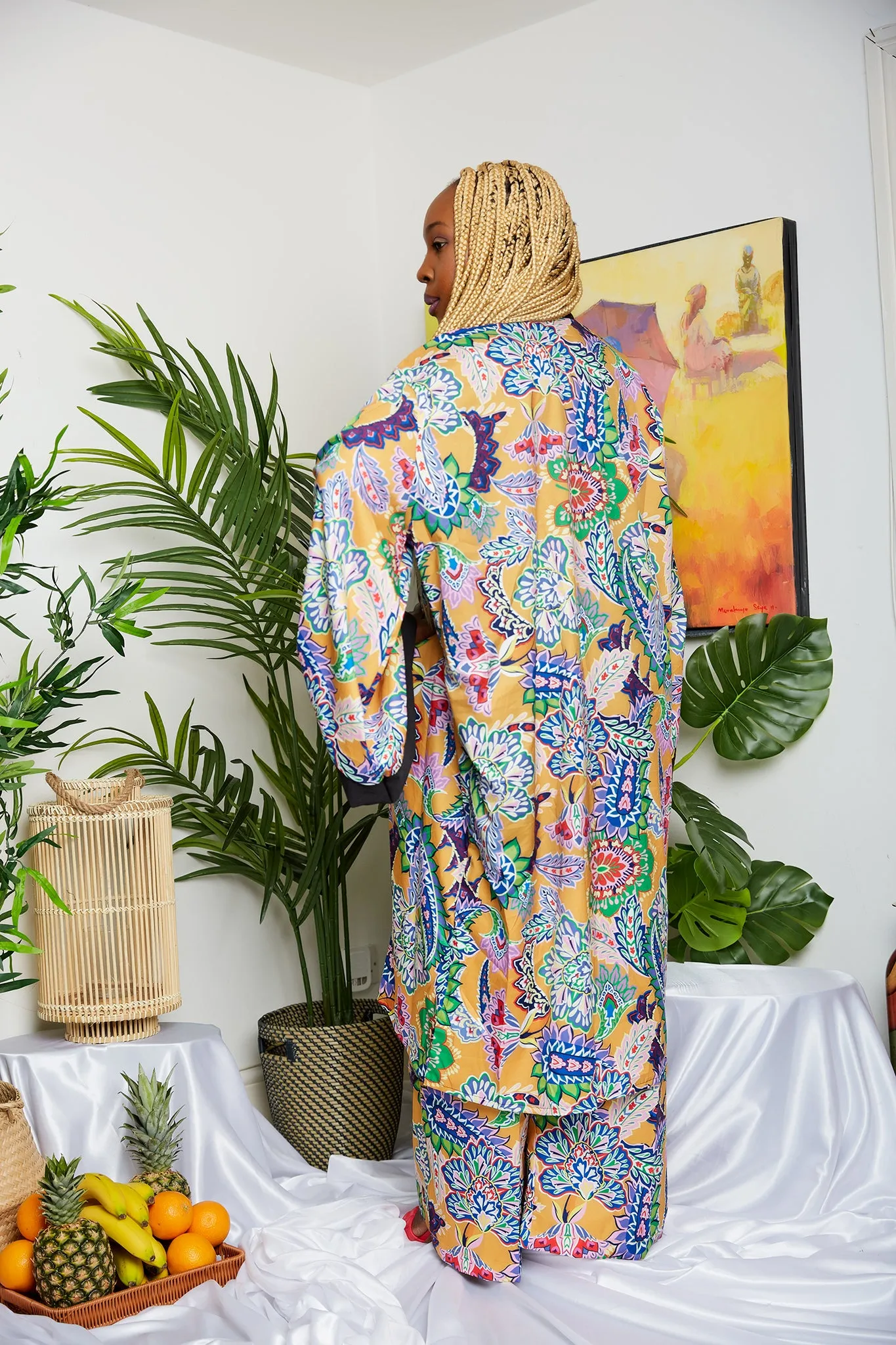 Tropical Mixed Coloured Crepe Print Kimono  (Trouser sold Separately)- Lynette