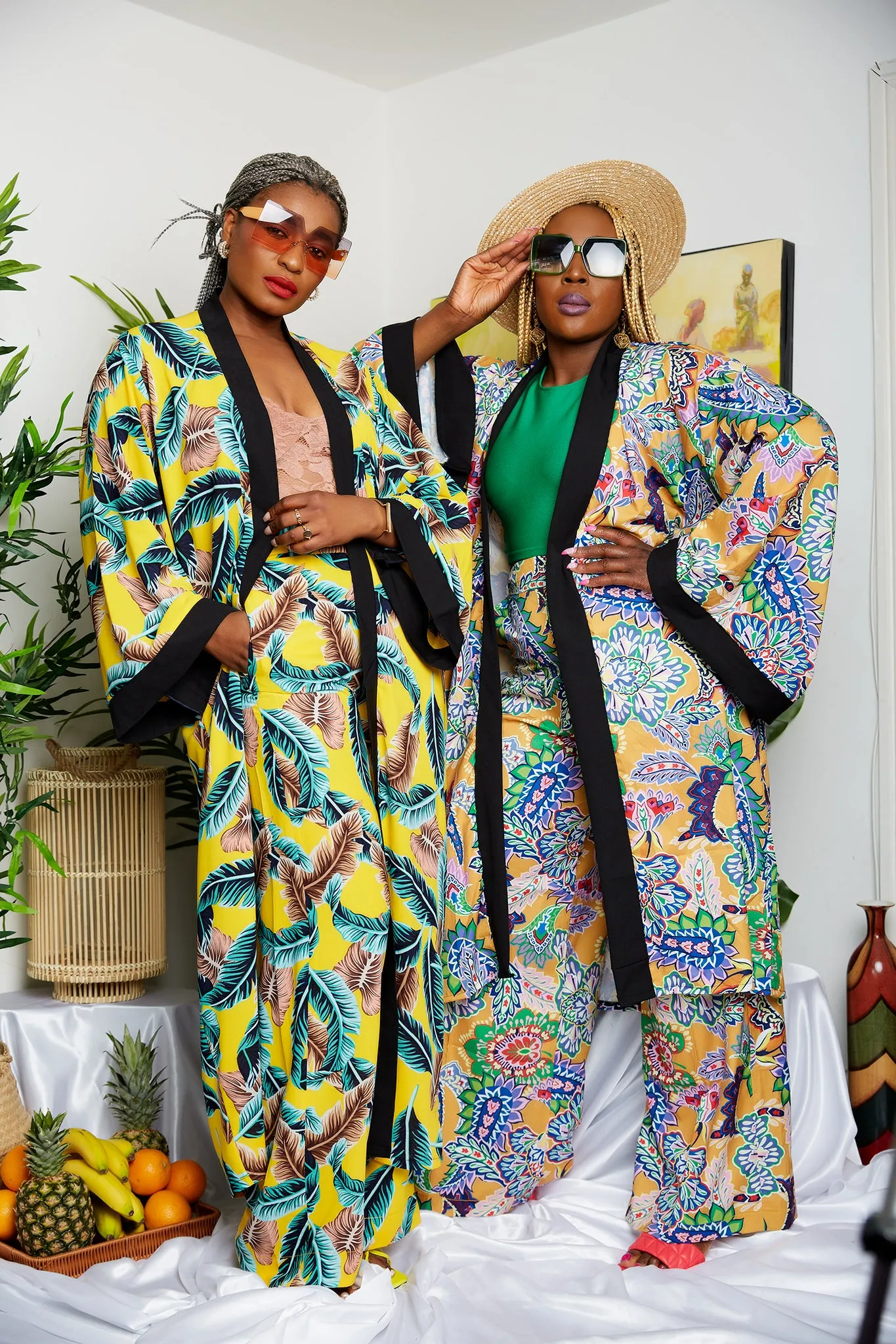 Tropical Mixed Coloured Crepe Print Kimono  (Trouser sold Separately)- Lynette