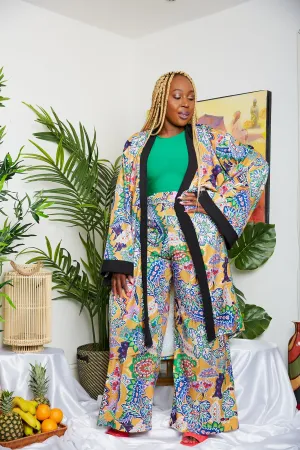 Tropical Mixed Coloured Crepe Print Kimono  (Trouser sold Separately)- Lynette