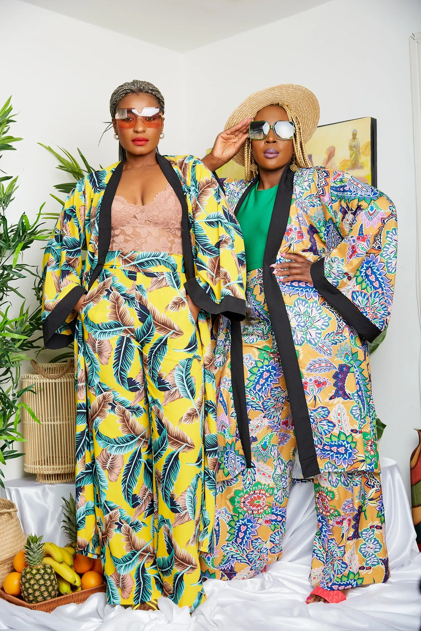 Tropical Mixed Coloured Crepe Print Kimono  (Trouser sold Separately)- Lynette