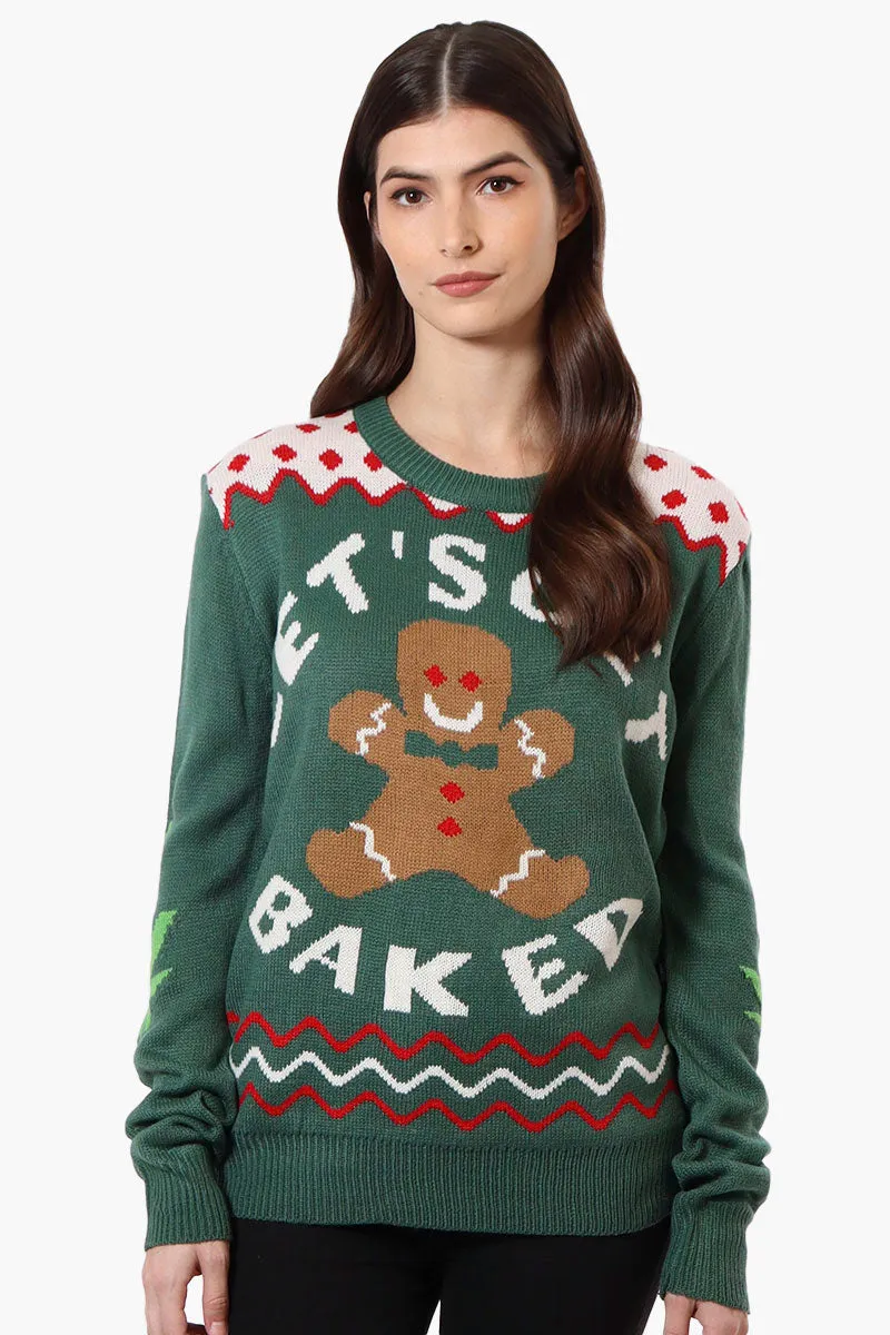 Ugly Christmas Sweater Let's Get Baked Knit Christmas Sweater - Green