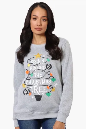 Ugly Christmas Sweater Rocking Around Print Christmas Sweater - Grey