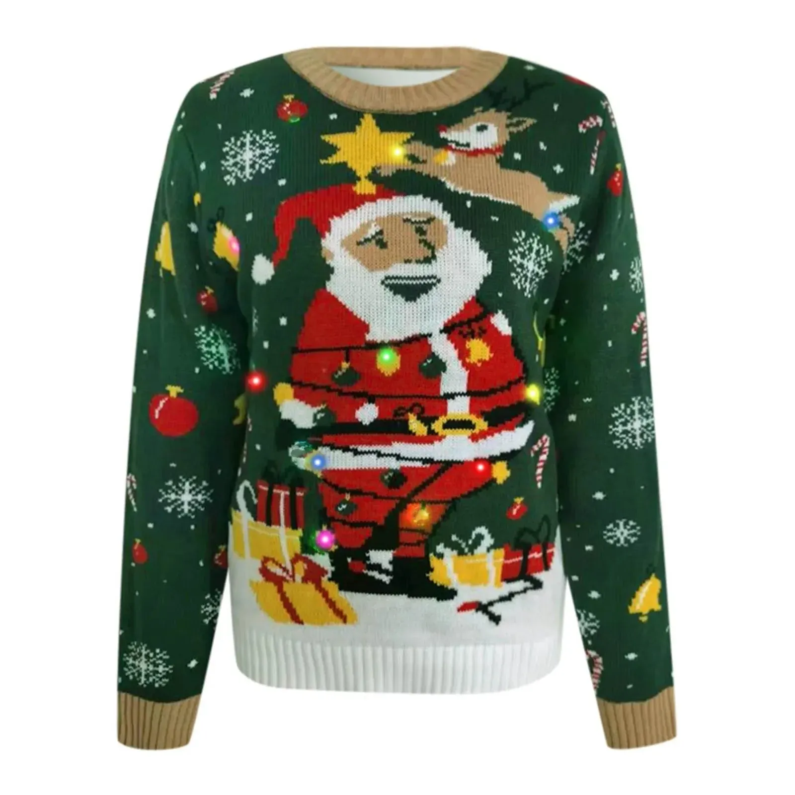 Wenkouban-Christmas Thanksgiving outfits_Led Light Autumn Winter Santa Jacquard Round Neck Retro Casual Christmas Sweater