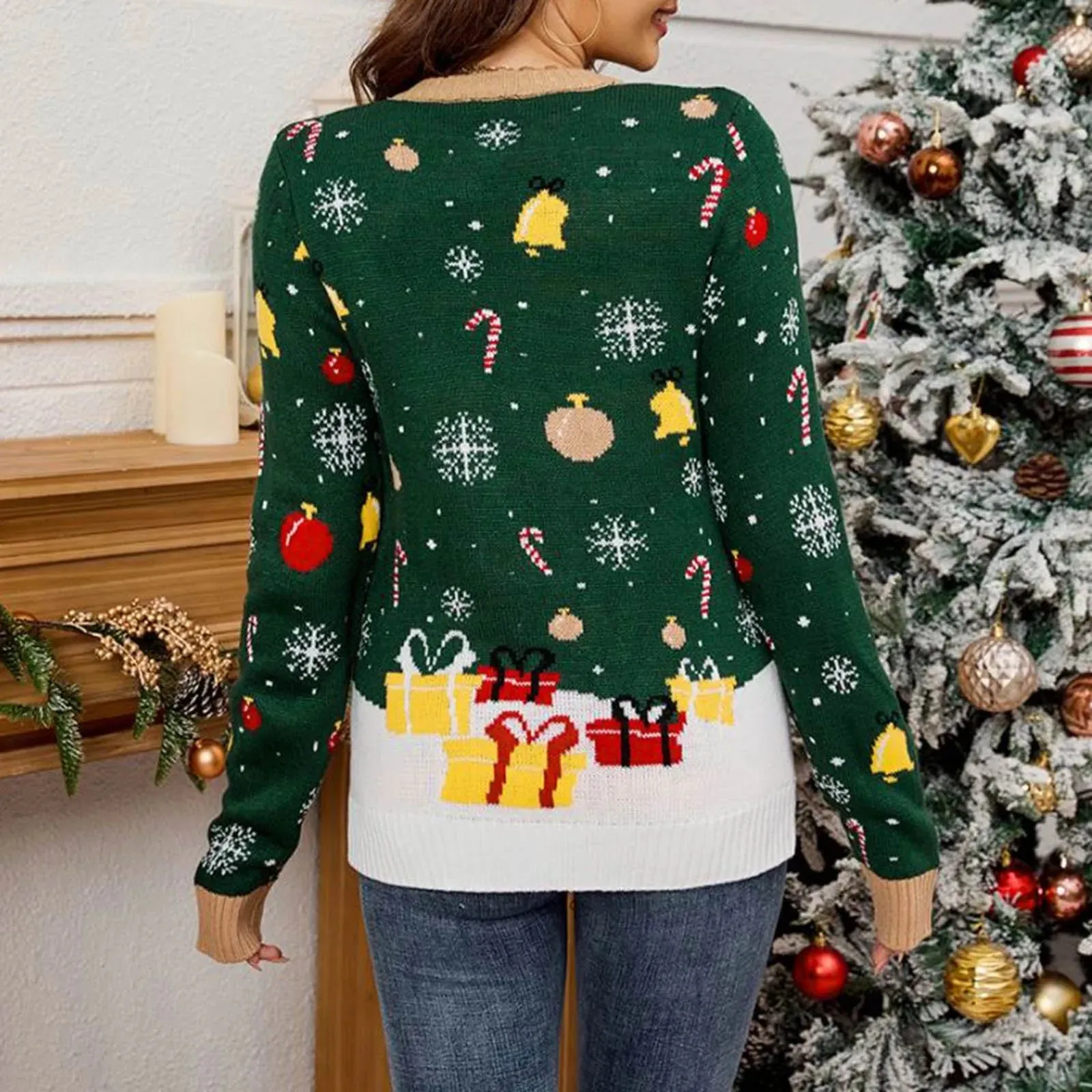 Wenkouban-Christmas Thanksgiving outfits_Led Light Autumn Winter Santa Jacquard Round Neck Retro Casual Christmas Sweater