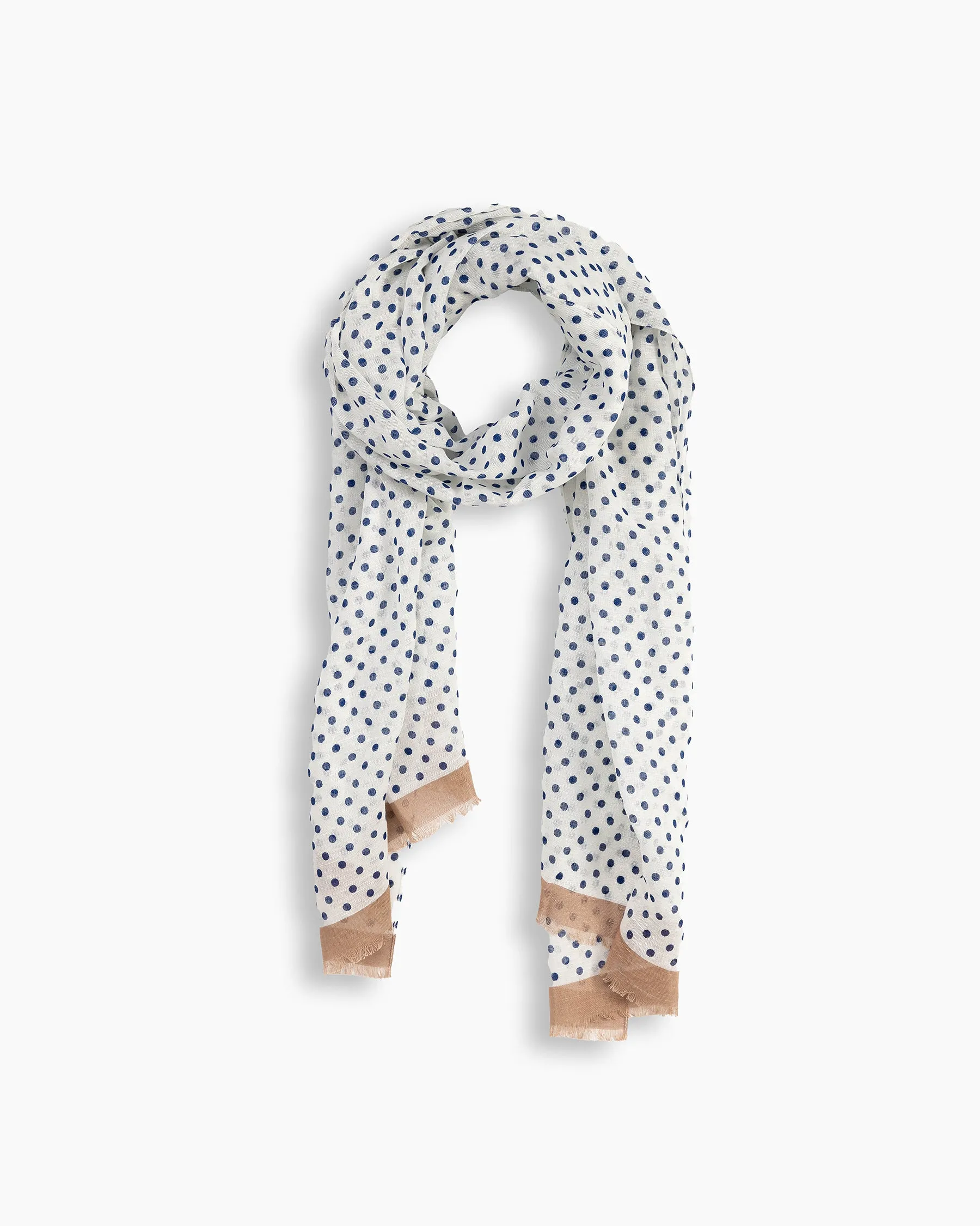 White & Navy Polka Summer Scarf