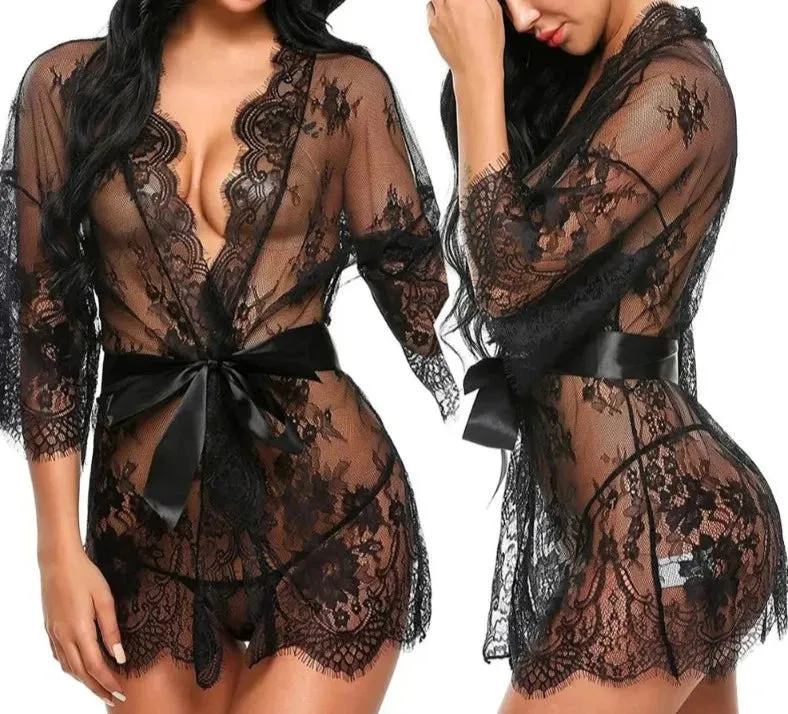 Woman Comfortable Pajamas Lace Nightwear Clothes Transparent Dress Lingerie