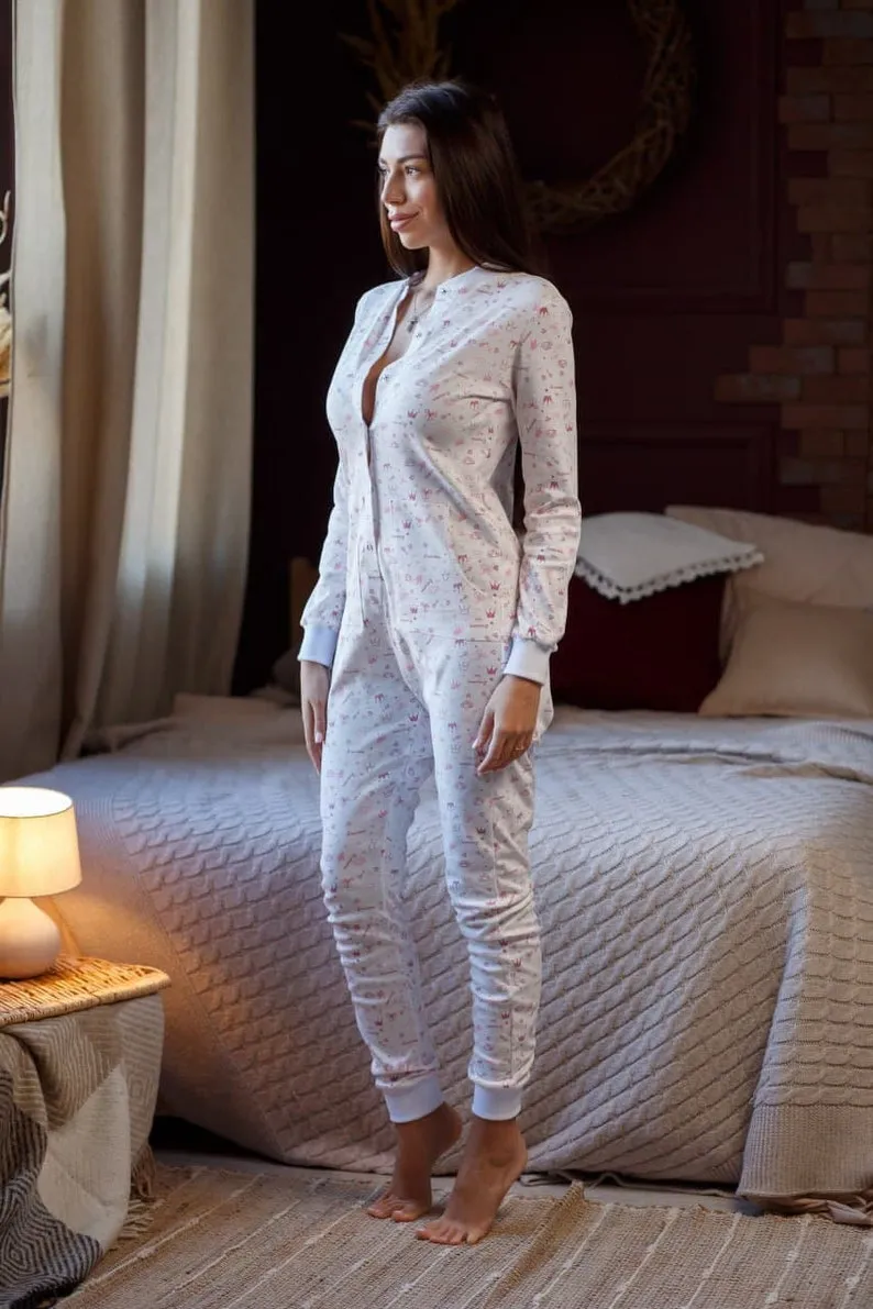 Woman sexy cute butt flap Pajamas jumpsuit SweetJama "Dreams"