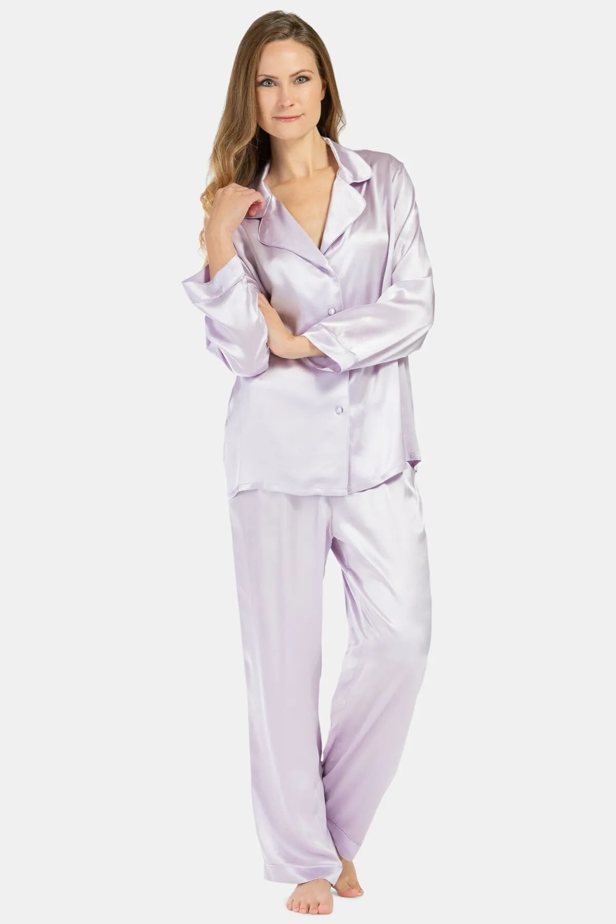 Women's 100% Mulberry Silk Classic Full Length Pajama Set with Gift Box