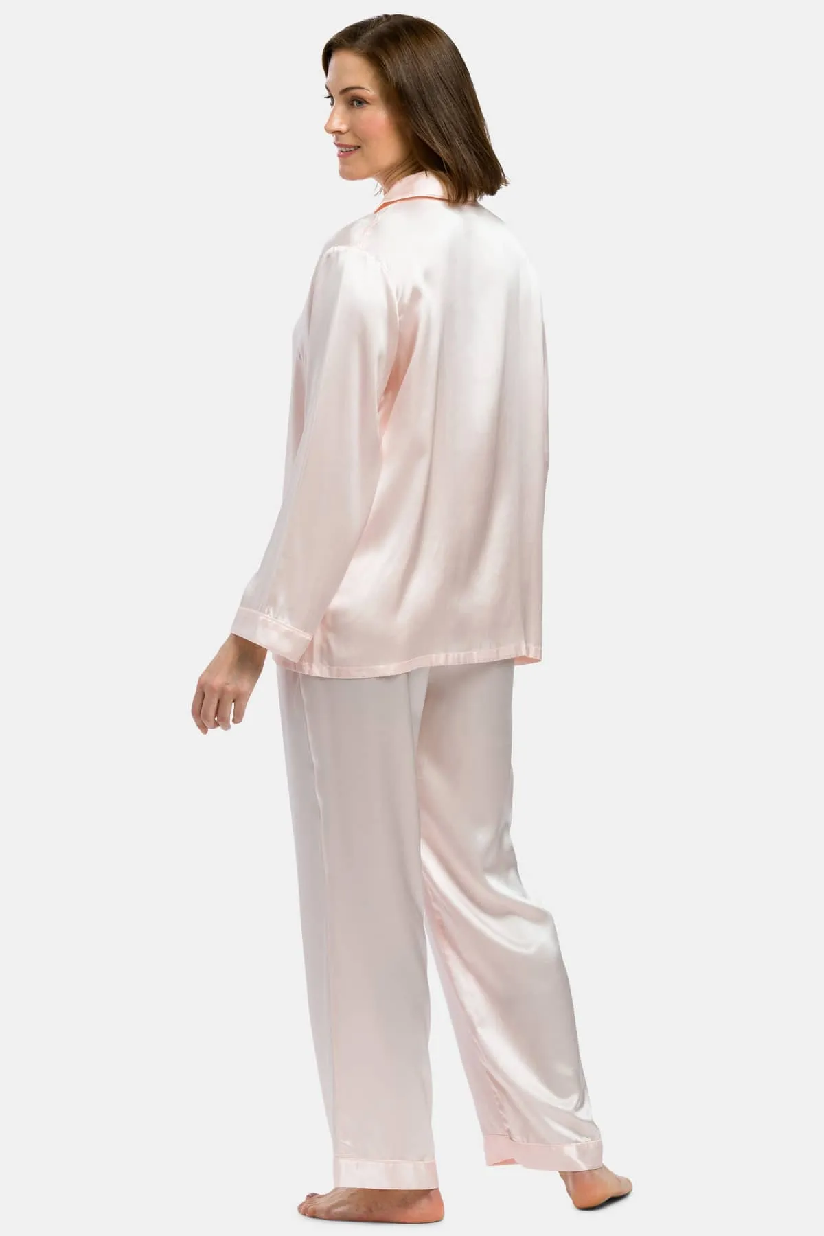 Women's 100% Mulberry Silk Classic Full Length Pajama Set with Gift Box