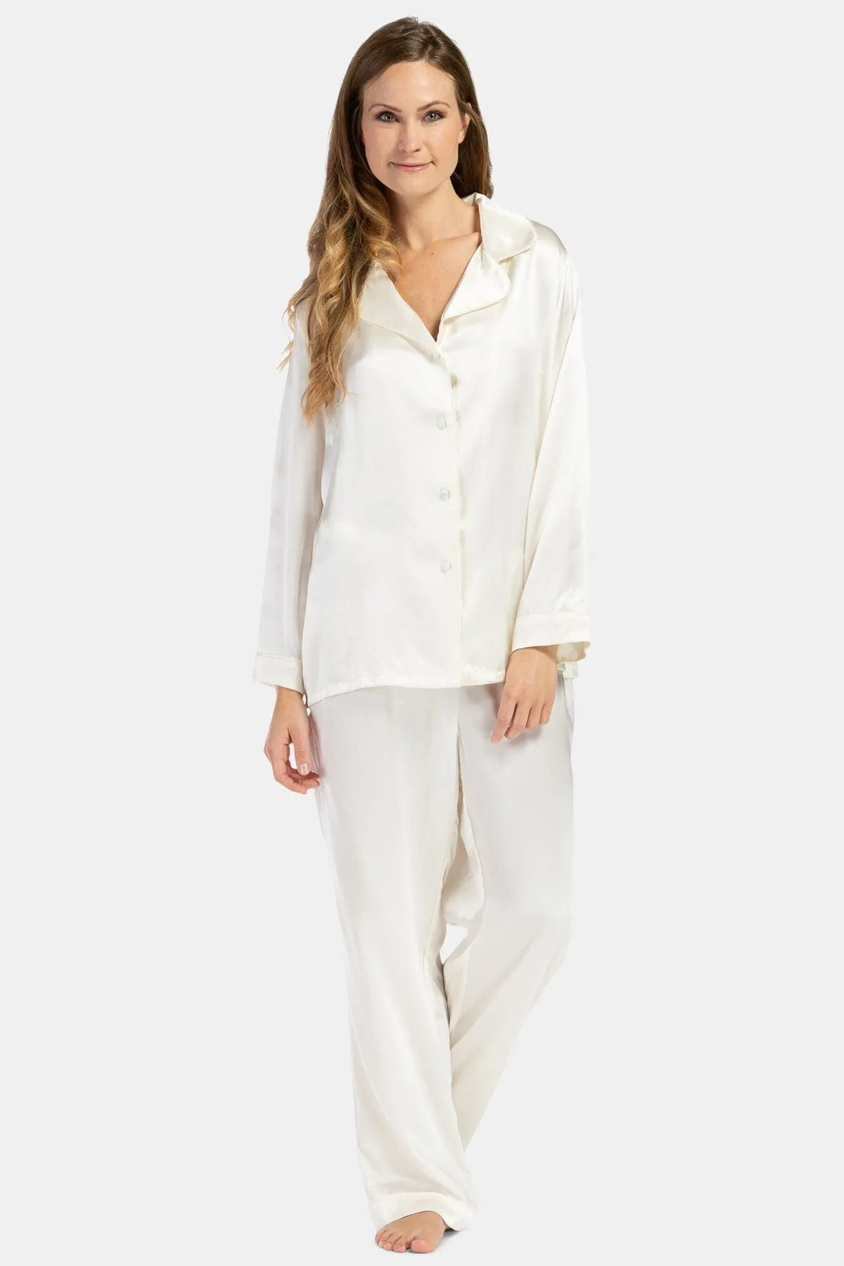 Women's 100% Mulberry Silk Classic Full Length Pajama Set with Gift Box