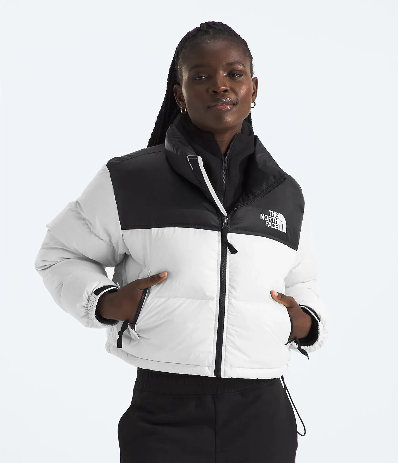 Women's Nuptse Short Jacket - White Dune/TNF Black