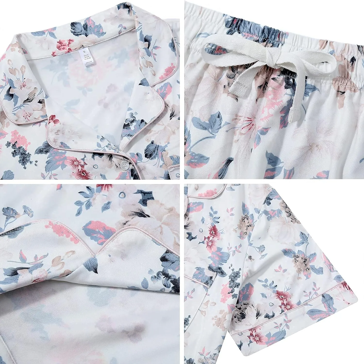 Womens Pajamas Set Floral Print, Soft Pajamas for Women Shorts Set, Summer Button down 2 Piece Women Pjs