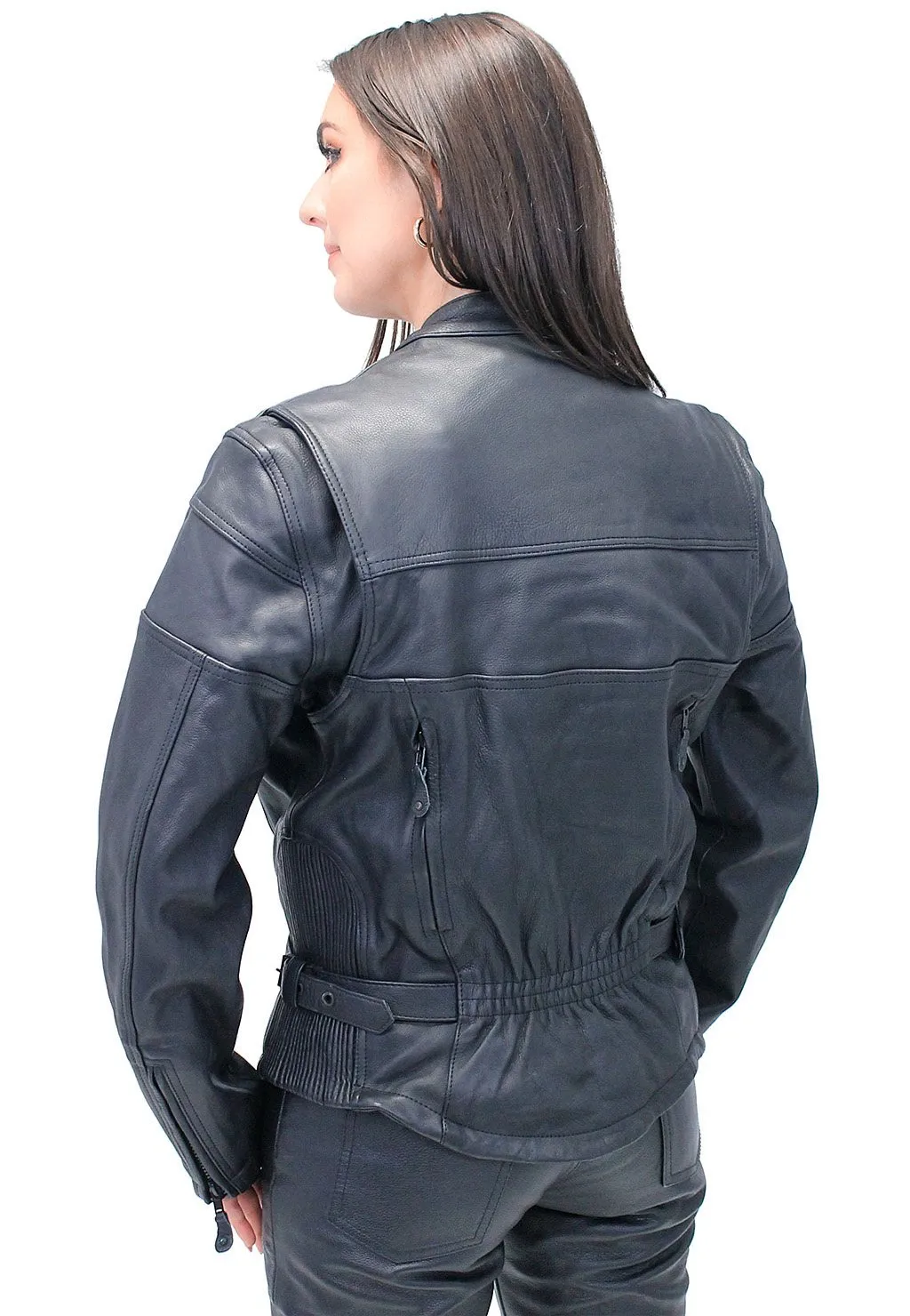 Women's Vented Genuine Leather Motorcycle Jacket #L602VZSP ()